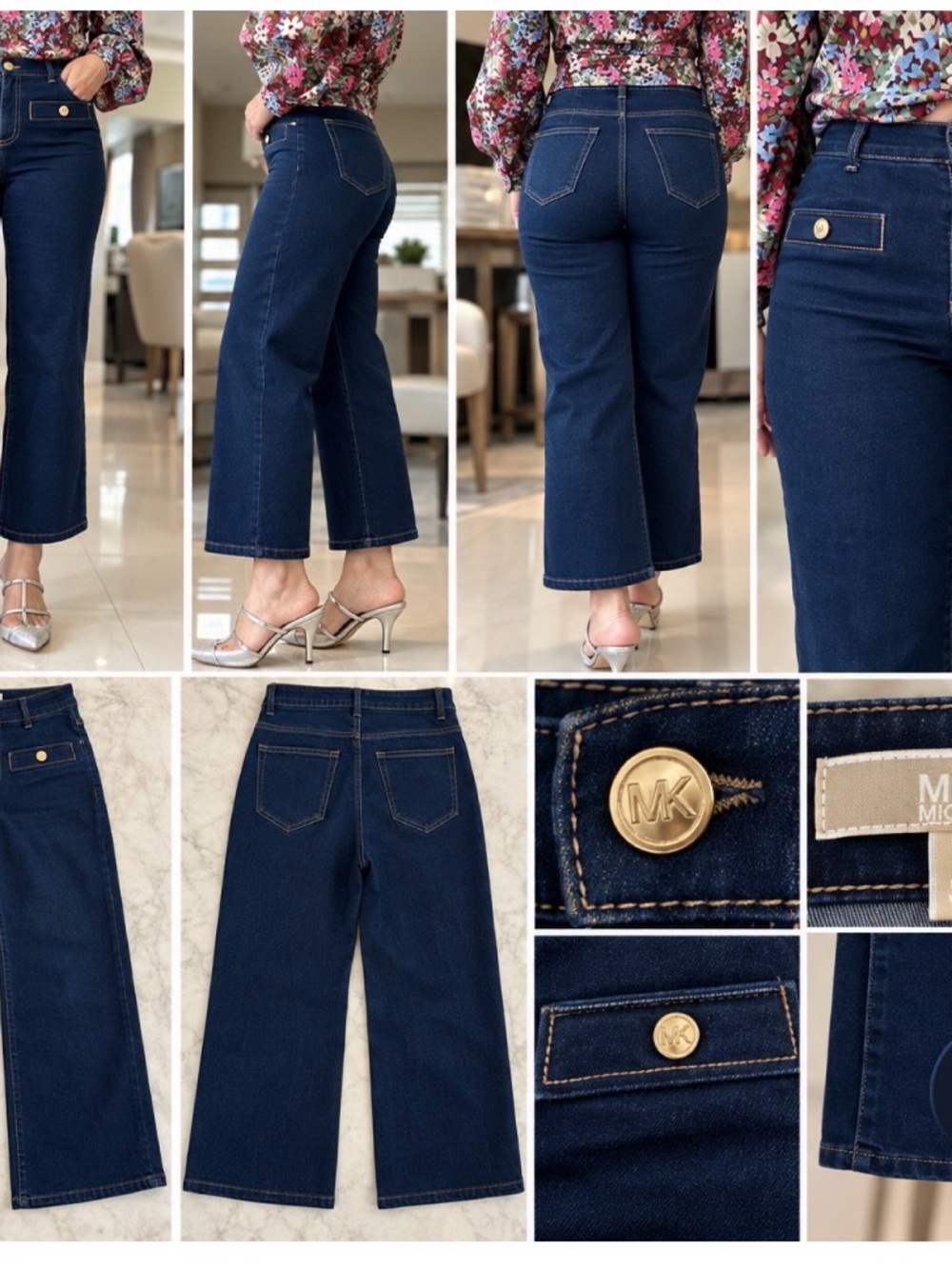 Michael Kors Dark Blue Wide-Leg Crop Jeans Size 2 They are a bit narrow.